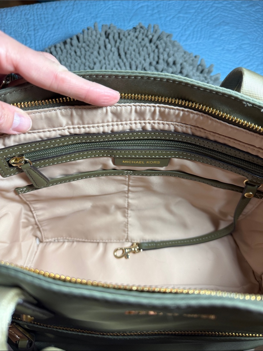 Michael Kors Olive Nylon Tote with Gold Hardware - Picture 12 of 16